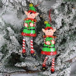 Decorazione da albero Elfi con calze rigate Set 2 pezzi