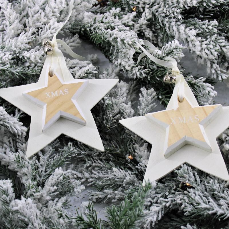 Decorazione albero Stelle in legno Set 2 pezzi