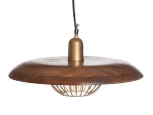 Lampada da soffitto in legno e ferro color oro