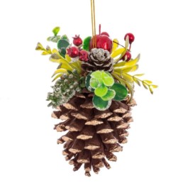 Decorazione appendino agrifoglio con pigna